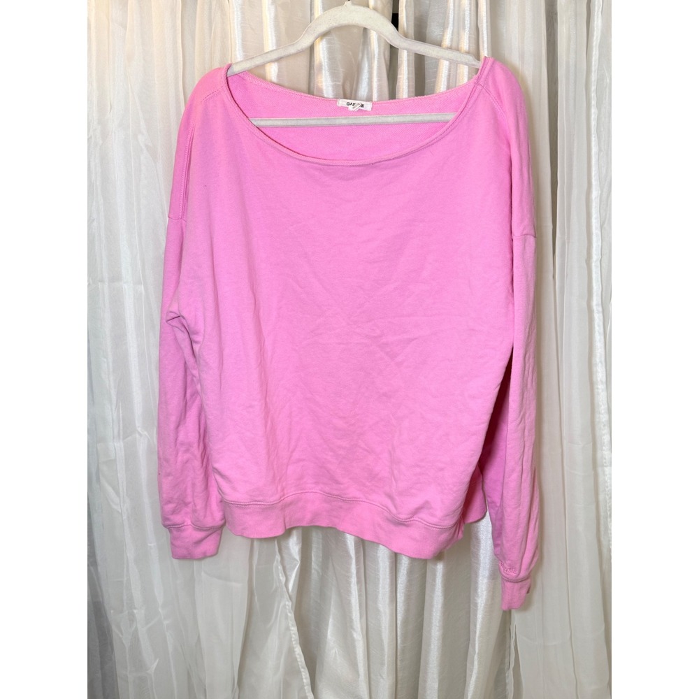 Garage Sweatshirt Womens Medium Pink Boat Neck Slouchy French Terry Pullover